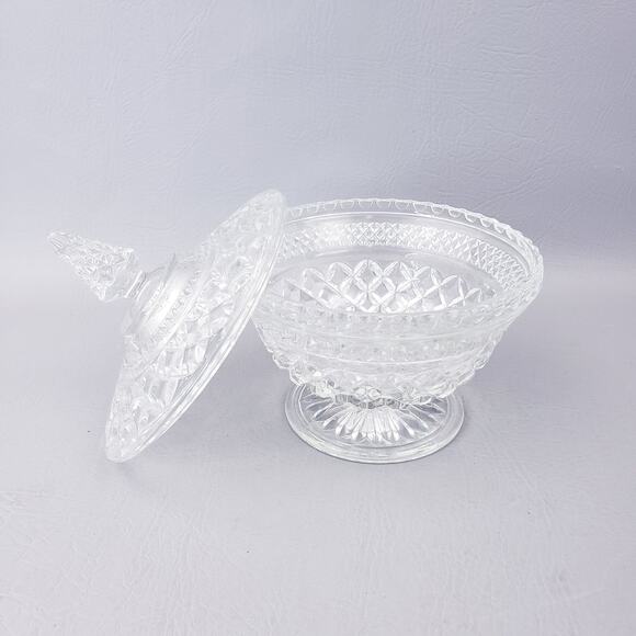 Vintage Anchor Hocking Wexford Cut Glass Crystal Candy Dish with Lid 7" Tall - Picture 1 of 10
